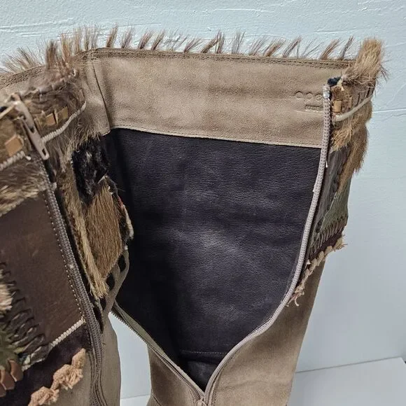 Apepazza Ninfa Boots Womens 9.5 Tan Suede Leather Wedge Boho Tribal Patchwork - Picture 11 of 14